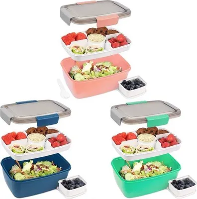 Produktbild von Essenbox 2000ML 3er Set, Salatcontainer mit 4 Fächern, Kindersnackbox