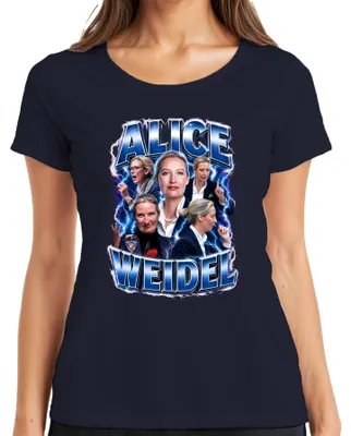 Zdjęcie produktu dla Koszulka damska "Alice Weidel AfD Patriotismus Deutschland", koloru granatowego, rozmiar S. (Zawiera elementy: patriotyzm, Niemcy, ironia, odwaga)