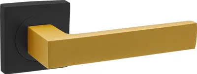 Produktbild von DOMINO Türgriff ohne Schlossrosette | quadratischen Rosetten | Türklinke für Zimmertür, Bürotür | Türbeschläge aus Aluminium | Schwarz/Gold Türdrückergarnitur| QUBIK-QR BLACK /K-GOLD MATT