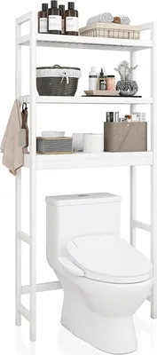 Obrázok produktu pre SMIBUY Bambusový WC regál 3 police biely 63x26x170cm