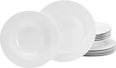 A set of white porcelain plates and bowls.