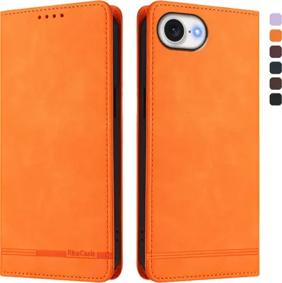 Obrázek produktu pro Pouzdro pro iPhone 16e/iPhone 17e, retroPolyuretankožené flip pouzdro s stojánkem a přihrádkami na karty Pomerančový