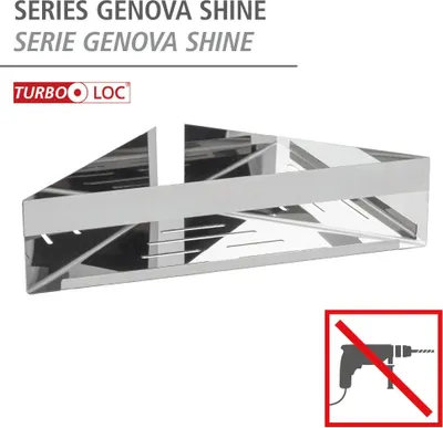 Produktbild von WENKO Turbo-Loc® Eckablage Genova Shine, Befestigen ohne Bohren mit Spezial-Klebepad, Silber glänzend