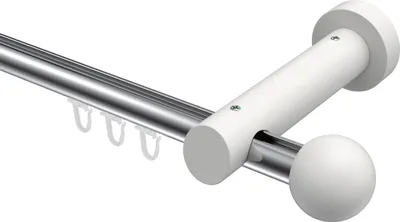 Produktbild von Interdeco Innenlaufstange / Gardinenstange mit Innenlauf Chrom / Weiß, Typ Talent Luina (Kugel), 20 mm Ø 1-läufig, 420 cm