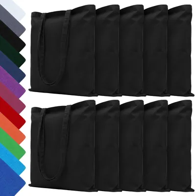 Produktbild von EllaTex 10er Set Baumwolltaschen 38x42 cm – Stoffbeutel aus 100% Baumwolle mit langen Henkeln, in Farbe: Schwarz
