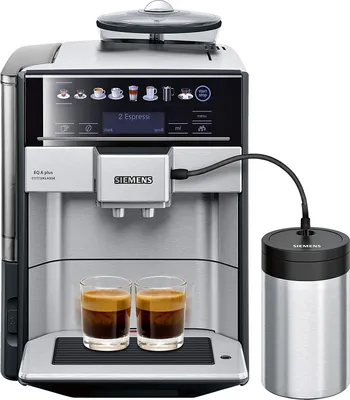 Produktbild von SIEMENS EQ.6 plus extraKlasse TE657F03DE Nerezová oceľ, čierna Plne automatický kávovar (OneTouch, ceramDrive mlynček, displej coffeeSelect, odnímateľná varná skupina, 1,7 l)