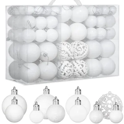 Weihnachtskugeln 100er Set, 3/4/6 cm, weiß, Kunststoff