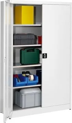 Produktbild von Werkzeugschrank, Materialschrank, Stahl, abschließbar, 4 Fachböden, Korpusfarbe lichtgrau, Türfarbe lichtgrau, 1.965 x 1.500 x 420 mm (HxBxT)