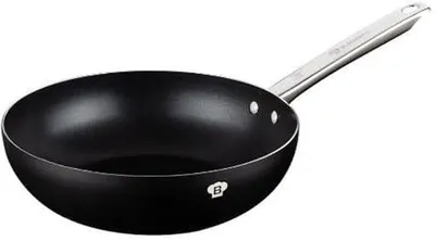 Wokpfanne 28 cm, Aluminium, Edelstahlgriff, schwarz, Antihaft, Induktion