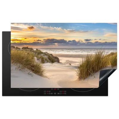 Produktbild von KitchenYeah© Herdabdeckplatte Strand - Düne - Gras - Sonnenuntergang - Meer , 83x51cm, Küche Deko, Glaskeramikkochfeld Herdabdeckung, Abdeckplatte fùr Kochfeld