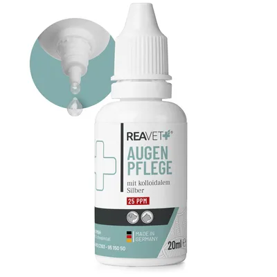 Obrázok produktu pre REAVET špeciálne očné kvapky pre psy a mačky 20ml, na podráždené oči, škvrny od sĺz, starostlivosť o oči s koloidným striebrom