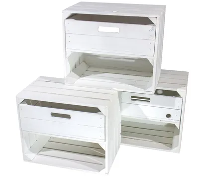 Produktbild von 3er Set neues weißes /shabby Chic Wandregal mit Schublade 50cm x 40cm x 30cm Regalkiste Obstkisten/Weinkisten Holzkiste Regal
