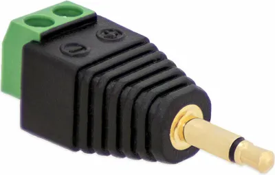 Produktbild von 1x Klinken Stecker 3,5 mm Adapter > Terminal Block 2-Pin Schraub Klemmen Vergoldet