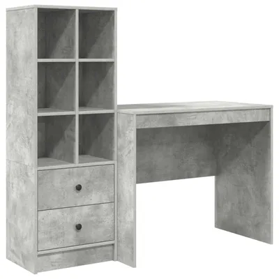 Produktbild von Schreibtisch mit Schubladen mit Regal 2 pcs Beton Grau
