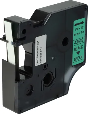 Produktbild von vhbw Schriftband-Kassette kompatibel mit Dymo LabelPoint 300, 350, 200, 250 Etiketten-Drucker 7m x 6mm Schwarz auf Grün
