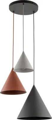 Obrázek produktu pro Kovové závěsné svítidlo Š: 50 cm V: max. 160 cm Černá Cihlově červená Béžová Hnědá E27 3 světla Retro design