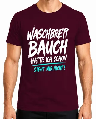 Obrázek produktu pro Tričko s potiskem "Waschbrett Bauch" (štíhlé břicho), s nápisem "Statement" a sarkastickým podtónem, pánské, barva vínová, velikost XL