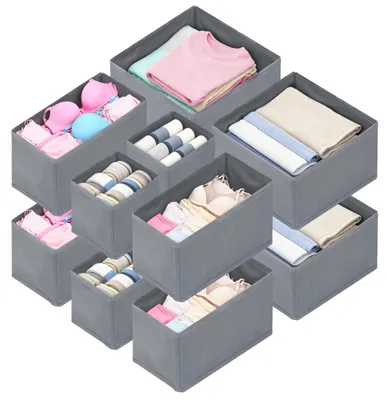 12er-Set Schubladen-Organizer, faltbare Stoffboxen, grau