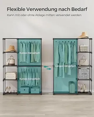 Produktbild von Kleiderständer - Offener Kleiderschrank - Doppelstange zum Aufhängen - Freistehend - Schwarz