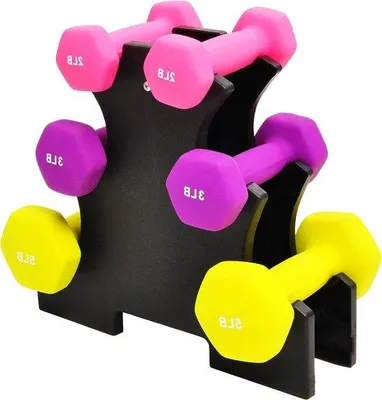 Immagine prodotto di Set di pesi da 6 pezzi, in neoprene, antiscivolo, a 6 facce, colorato, 2/3/5 libbre, set da 9 kg