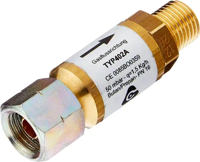 Productafbeelding van Slangbreukbeveiliging - Gasbeveiliging - Veilig Gas Gebruiken - Automatische Afsluiting - G 1/4 inch - Goud