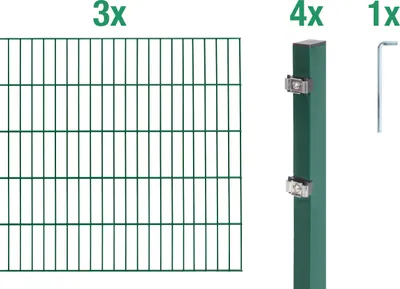 Produktbild von Alberts Doppelstabmatten Zaun, Höhe 100 cm, Länge 6 m, Zaun-Komplettset zum Einbetonieren, grün, Pfosten 60x40 mm
