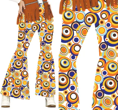 Immagine prodotto di Hippie 70S Flare Pants Carnevale Retro Look Colorful Pattern Party Outfits Vintage Style Flower Power Disco Festival Fashion Trend, Taglia: 42 - 44 (L) Colore: Multicolore