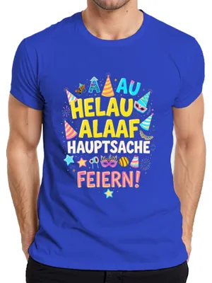 Productafbeelding van Helau Alaaf! Het belangrijkste is om te vieren! Carnaval, Fasching. Confetti, masker. Heren T-shirt, blauw, maat XL