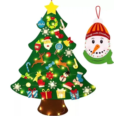 Produktbild von Weihnachtsbaum aus Filz für Kleinkinder – DIY-Weihnachtsbaum-Set mit Ornamenten – Weihnachtsdekoration für drinnen, Tür- und Wandbehang – Weihnachtsgeschenke für Kinder