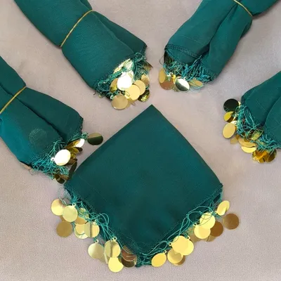 Produktbild von 10x Grün mit golden Pulls Halay Mendili groß 20x20 cm Tanztücher Dügün Hochzeit Verlobung Kina Mendil