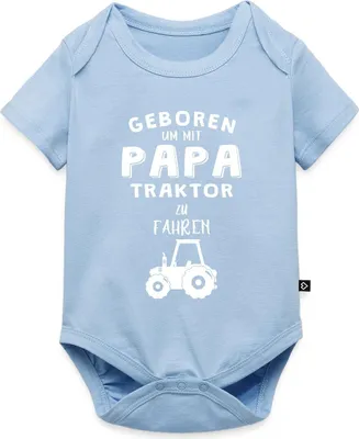 Produktbild von Spreadshirt Geboren Um Mit Papa Traktor Zu Fahren Kurzarm Tages Baby Body, 92 (1,5 - 2 Jahre), Hellblau