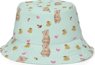 Produktbild von Mr. & Mrs. Panda Sonnenhut Bär Kaffee Größe S/M - Türkis - Geschenk, Muster, Kaffeebohne, Fischerhut, Schlapphut, Herz, Bucket Hat, Anglerhut, Boonie