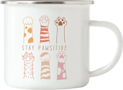 Produktbild von Stay Pawsitive Emaille Tasse Katzenliebhaber Geschenkidee Katzenmama Positiv Bleiben