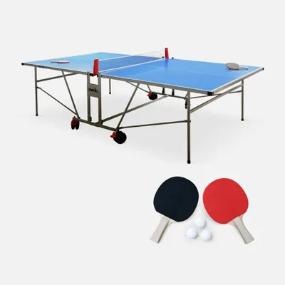 Immagine prodotto di Tavolo da ping pong per esterni pieghevole con 2 racchette e 3 palline, 274cm, Blu