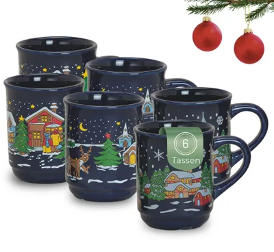 Produktbild von Glühweintassen 6er Set blaue Ambiente Weihnachtstassen