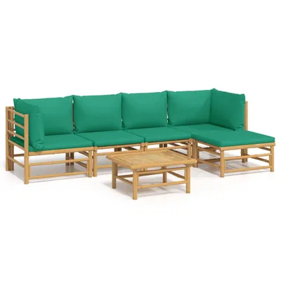 Produktbild von vidaXL 6-tlg. Garten-Lounge-Set mit Grünen Kissen Bambus