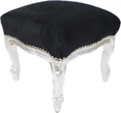 Produktbild von Casa Padrino Barock Fußhocker Schwarz / Silber - Hocker Möbel