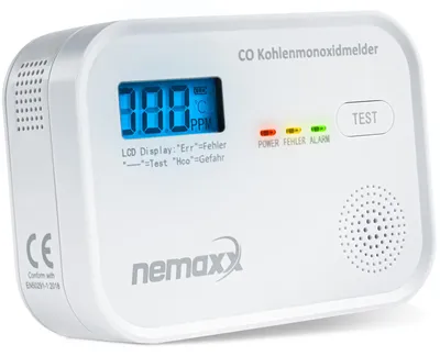 Produktbild von NEMAXX® CM18 Kohlenmonoxid-Melder / CO-Warnmelder mit LCD-Display – 85 dB, elektrochemischer Sensor, EN 50291-1:2018, Testtaste, 10 Jahre Lebensdauer