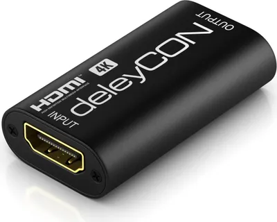 Produktbild von deleyCON HDMI Repeater Signal Verstärker HDMI Verstärker 4K UHD 2160p HDMI bis 40m Full HD 1080p HDCP 3D HDMI Buchse auf HDMI Buchse - Schwarz