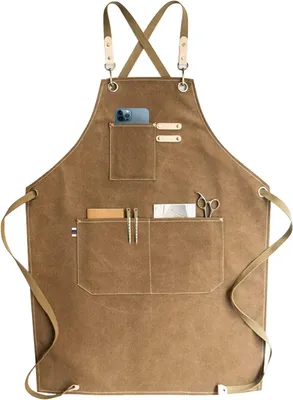 Produktbild von Canvas Schürze Herren Damen - Denim Kochschürze mit Taschen - Grillschürze für Männer und Frauen - Lange Schürzen für Kochen arbeits Backen- Geschenk（Khaki）