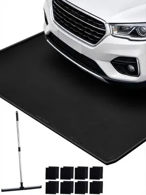 Immagine prodotto di Tappetino per garage - Tappetino per parcheggio, 259 x 670 cm - Tappetino di raccolta in PVC impermeabile - Antiscivolo - Con cinghia per il trasporto e 8 chiusure a strappo - Facile da pulire - Nero