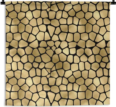 Produktbild von MuchoWow® Wandteppich Wandbehang Muster - Formen - Gold 150x150 cm Tapisserie Dekoration Wandtuch - Wohnaccessoires - Modernes