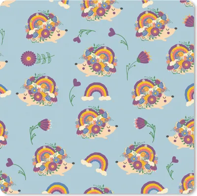 Produktbild von MuchoWow® Mauspad Mousepad Igel - Regenbogen - Blumen - Muster - Kinder 30x30 cm - Mousepads - Maus Mat - Pad - Mausunterlage - Gaming