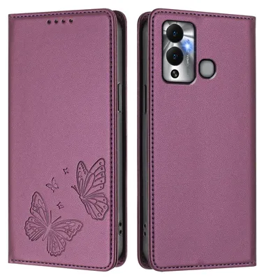 Produktbild von Lederhülle für Infinix Hot 12 Play, Schmetterling Prägung Leder Brieftasche Schutzhülle mit Ständer Lila