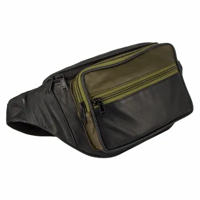 Produktbild von Echtleder Bauchtasche in Schwarz geschmeidiges Schafleder Gürteltasche mit Applikation in Grün