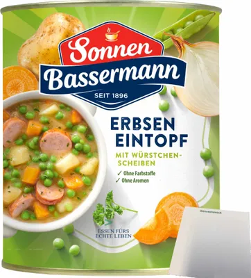 Produktbild von Sonnen Bassermann Erbsen-Eintopf (800g Dose) + usy Block