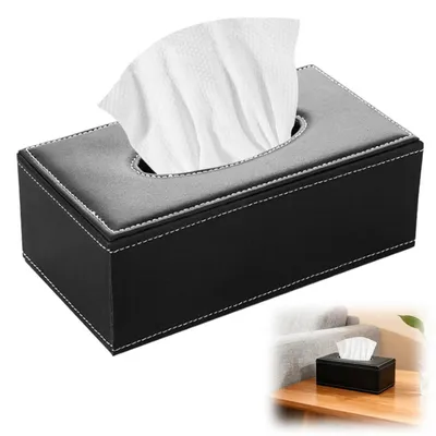 Obrázek produktu pro Krabička na kapesníky, kožená, obdélníková, 24x12x9,5 cm, černá, magnetická, vhodná pro domácnost i kancelář
