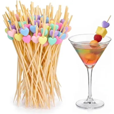 100 Bambus-Cocktailspieße mit Sternen, Macaron-Farben, Aperitif, Tischdeko