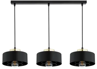 Produktbild von KAR-LIGHTING Pendelleuchte 3-flammig Schwarz/Gold, Metall, höhenverstellbar, 90 x 70 x 20 cm – Esszimmer, E27-Fassung