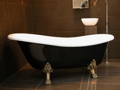 Produktbild von Freistehende Luxus Badewanne Jugendstil Roma 147 x 71 x 72,5 cm Schwarz/Weiß/Altgold - Barock Antik Badezimmer